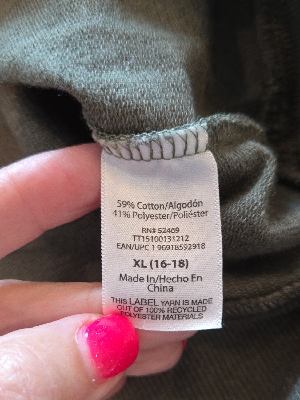 Time and Tru Olive Green and Cream Tie-Dye Long Sleeve Dress Size XL, new W/ Tag - Picture 5 of 11